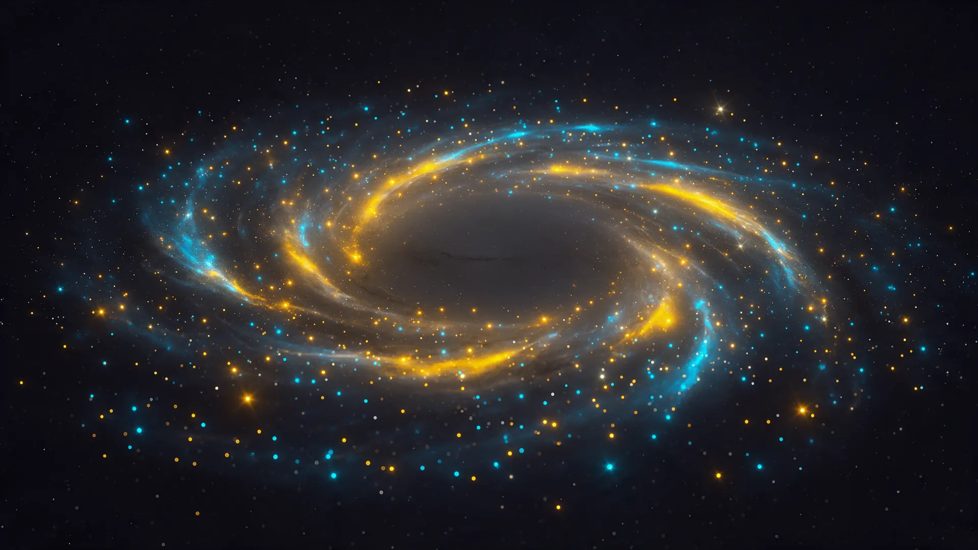 Galaxia en espiral de estrellas doradas y cian